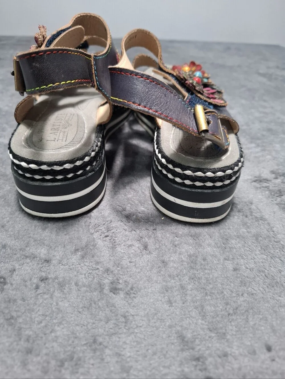 L'ATISTE Spring Step Multicolor Floral Leather Slingback Sandals Hand Painted 38